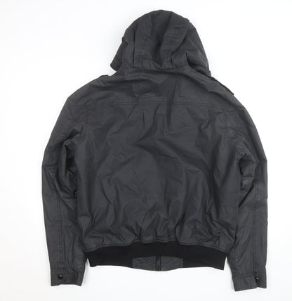 SIOUX Men's Black Hooded Biker Jacket Size M Cotton Blend Casual