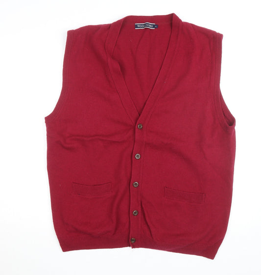 WoolOvers Men's Red Wool Sleeveless Cardigan Vest XL