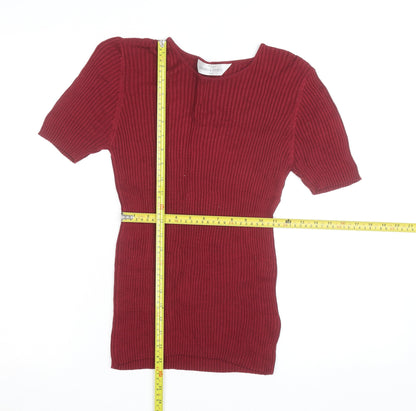 Marks and Spencer Women Red Silk Ribbed Short Sleeve Top M