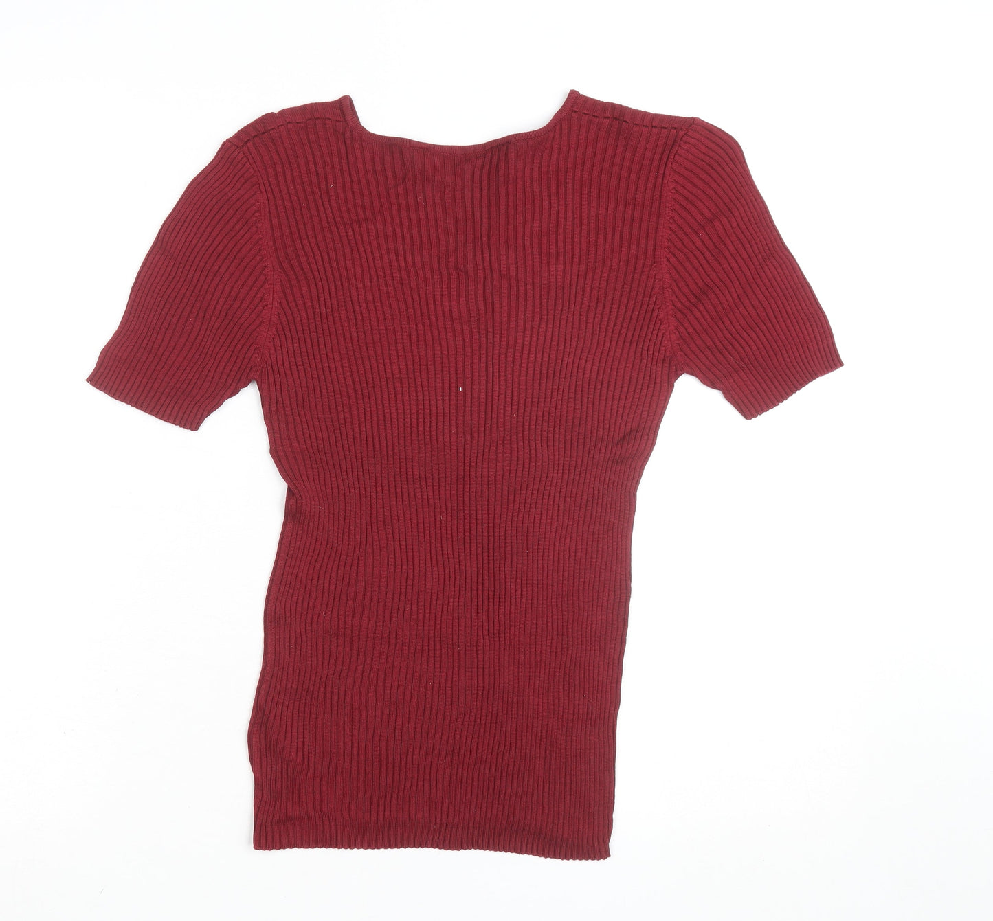 Marks and Spencer Women Red Silk Ribbed Short Sleeve Top M