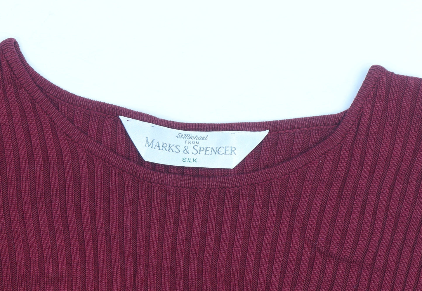 Marks and Spencer Women Red Silk Ribbed Short Sleeve Top M