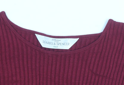 Marks and Spencer Women Red Silk Ribbed Short Sleeve Top M