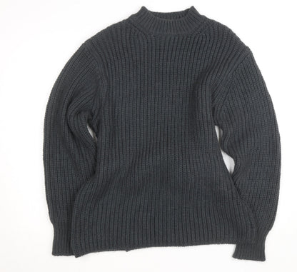 Zara Women Grey Mock Neck Waffle Knit Belted Jumper Size 12