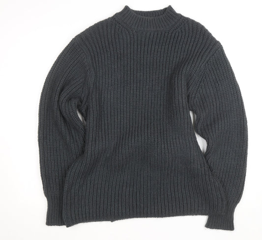 Zara Women Grey Mock Neck Waffle Knit Belted Jumper Size 12