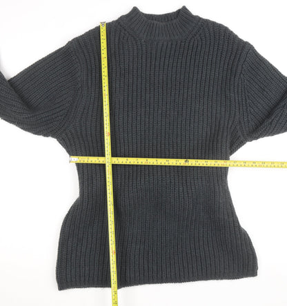 Zara Women Grey Mock Neck Waffle Knit Belted Jumper Size 12