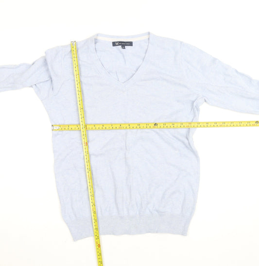 Crew Clothing Company Men's Blue V-Neck Cotton Cashmere Jumper Size M