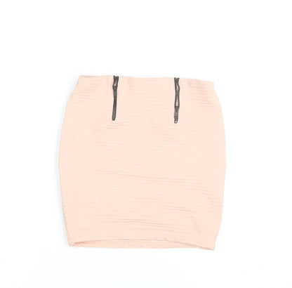 Bershka Women’s Beige Short Pencil Skirt Size S with Zip Detail