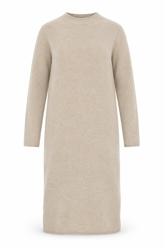 MNG Women Beige Wool Knit Jumper Dress L Long Sleeve Winter