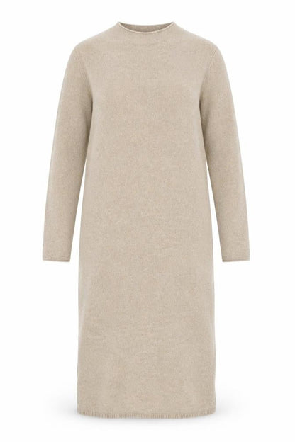 MNG Women Beige Wool Knit Jumper Dress L Long Sleeve Winter