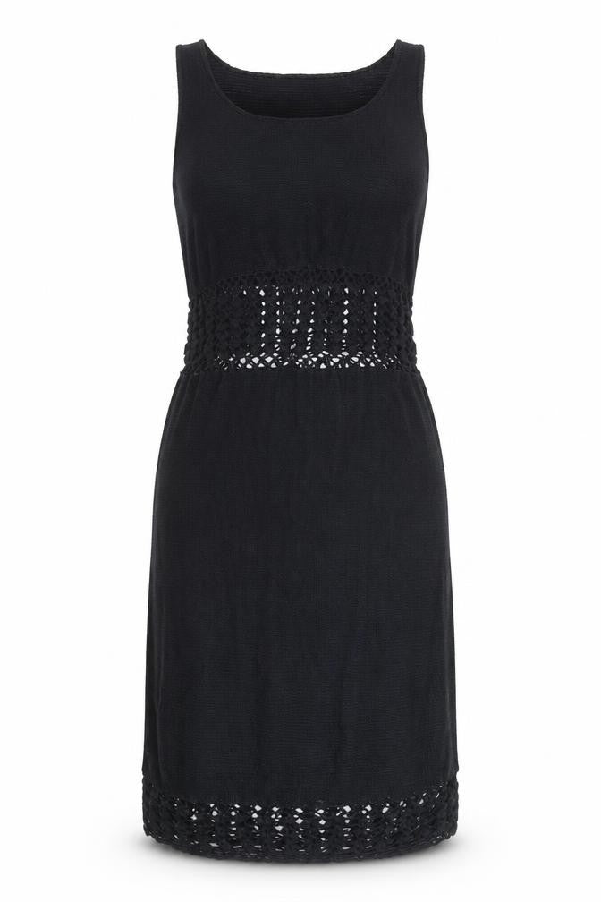 Front view of ASOS Women’s Black Knit Crochet Bodycon Dress, size UK 12