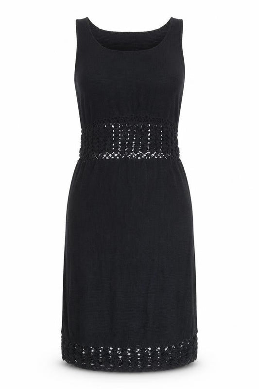 Front view of ASOS Women’s Black Knit Crochet Bodycon Dress, size UK 12