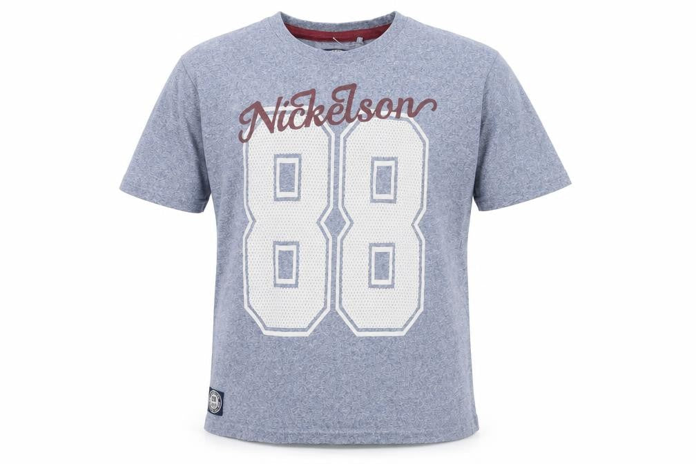 Front view of Nickelson Blue Graphic 88 Sports T-Shirt Teens 13 Crew Neck