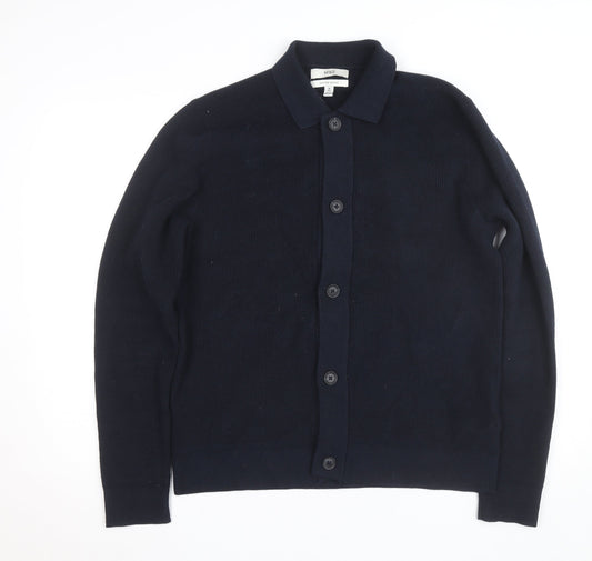 Marks and Spencer Men's Blue Collared Cotton Blend Cardigan M