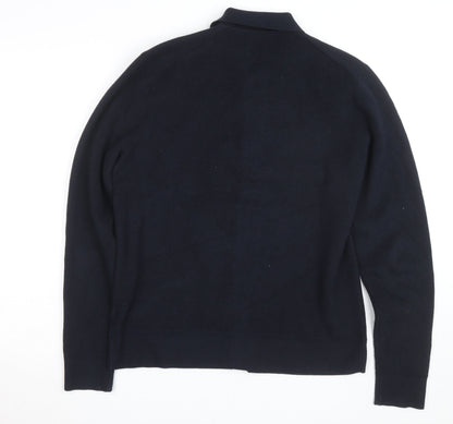 Marks and Spencer Men's Blue Collared Cotton Blend Cardigan M