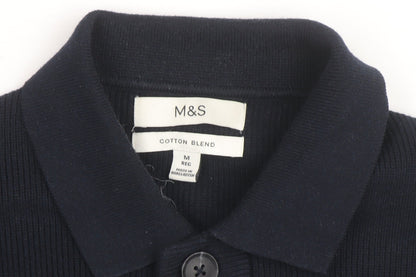 Marks and Spencer Men's Blue Collared Cotton Blend Cardigan M