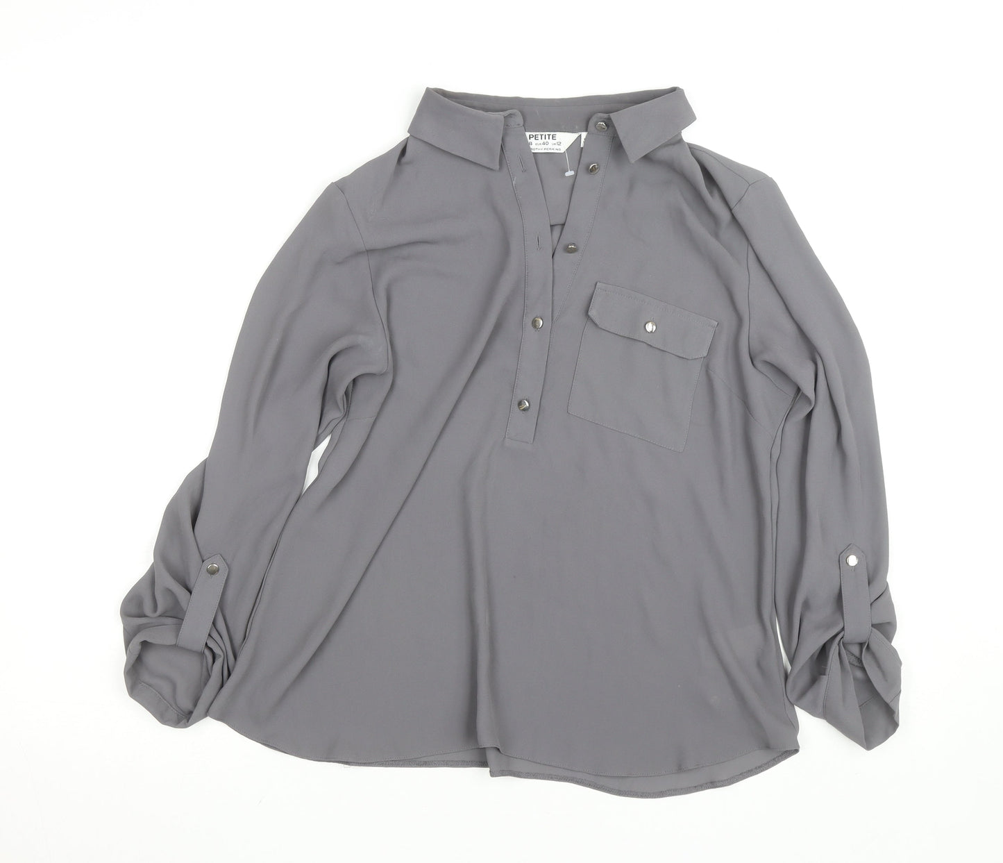 Dorothy Perkins Women Petite Grey Button-Up Blouse UK 12