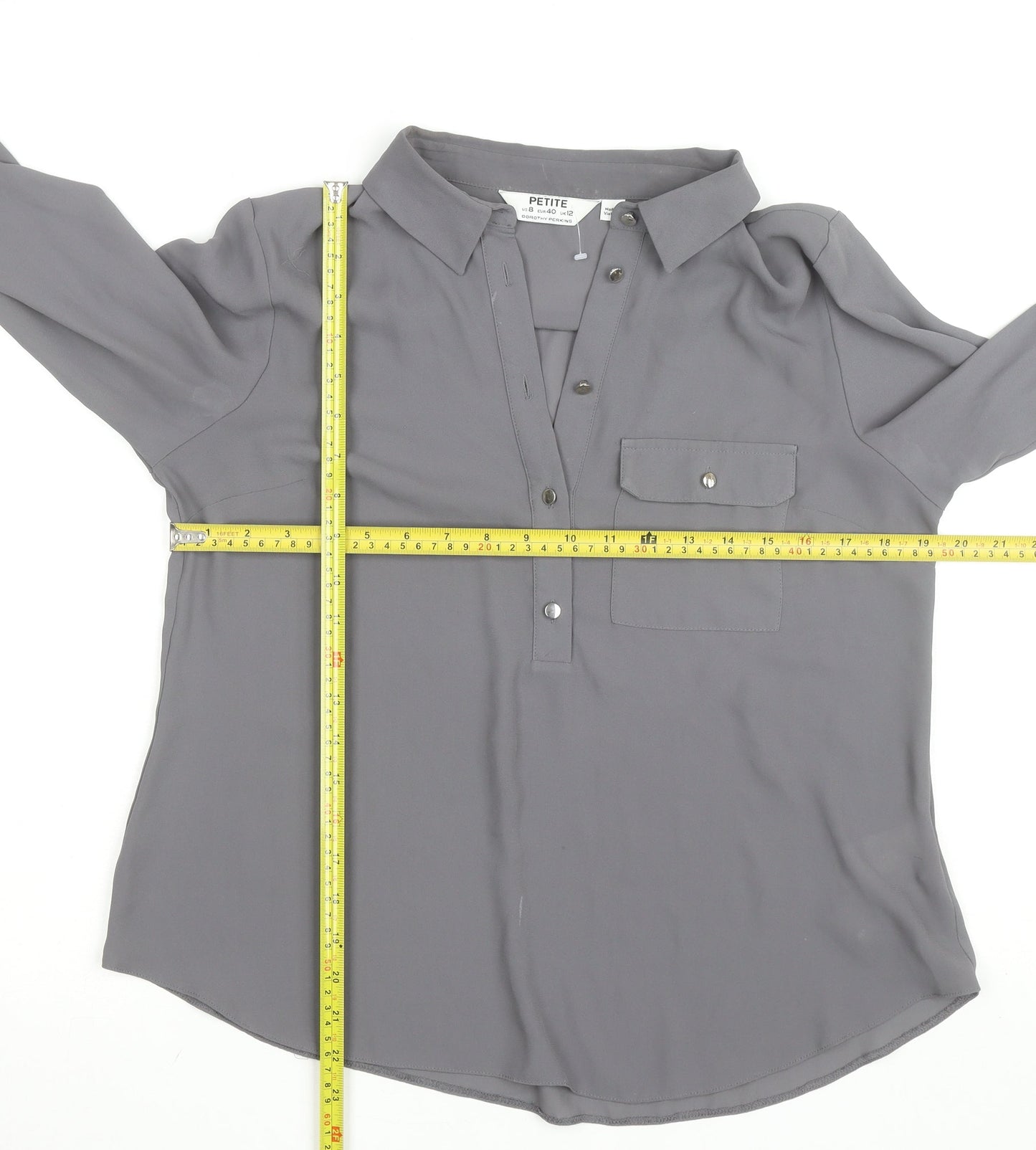 Dorothy Perkins Women Petite Grey Button-Up Blouse UK 12