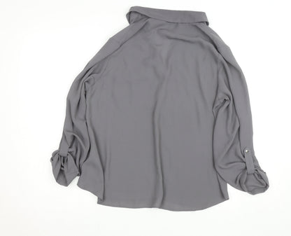 Dorothy Perkins Women Petite Grey Button-Up Blouse UK 12
