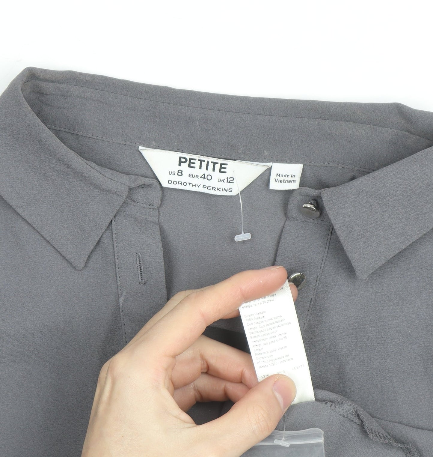 Dorothy Perkins Women Petite Grey Button-Up Blouse UK 12