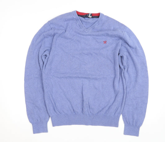 J.Crew Men's Blue Cotton Cashmere V-Neck Jumper Size L