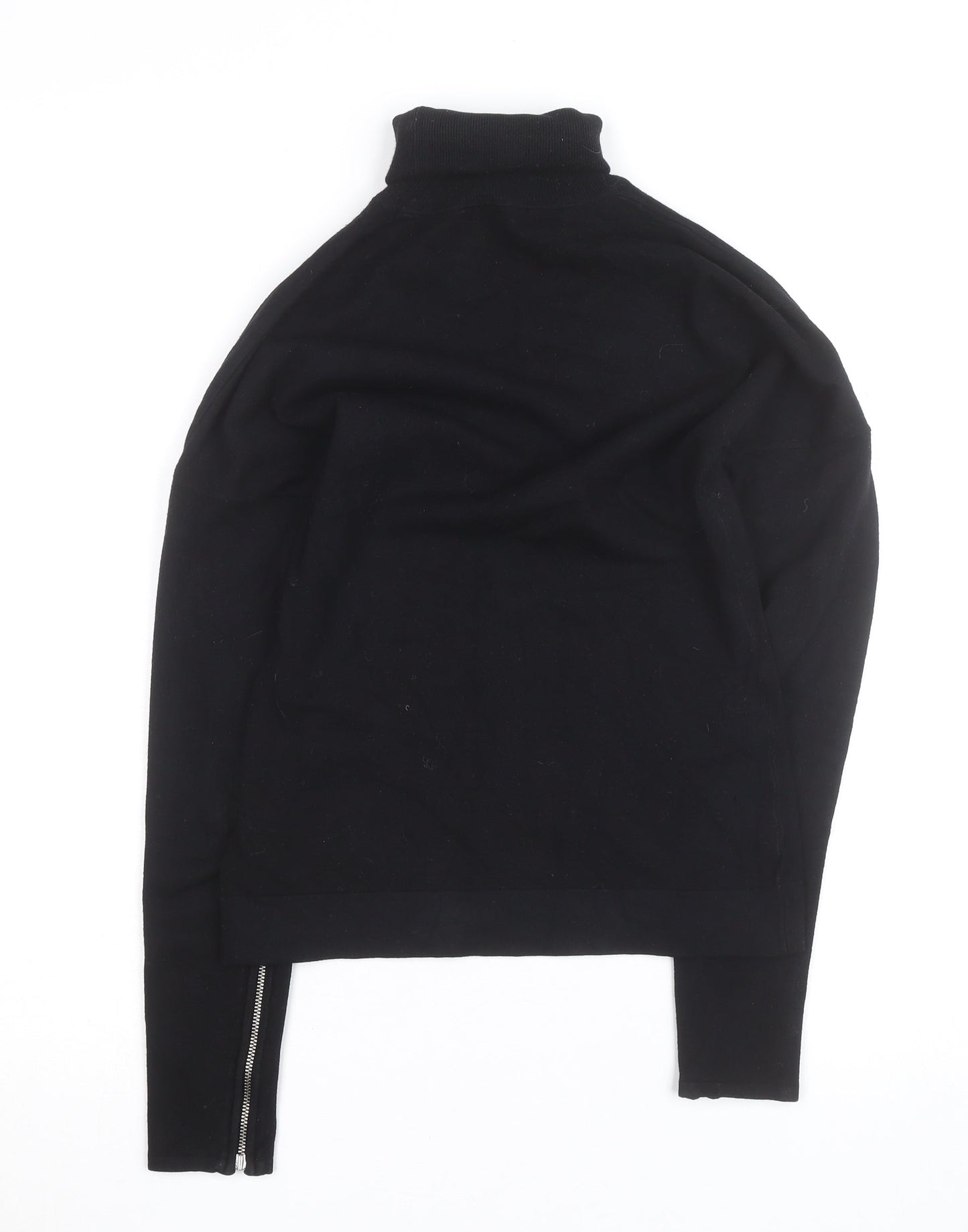 Karen Millen Women Black Roll Neck Knit Top Size 10 Slim Fit Stretch
