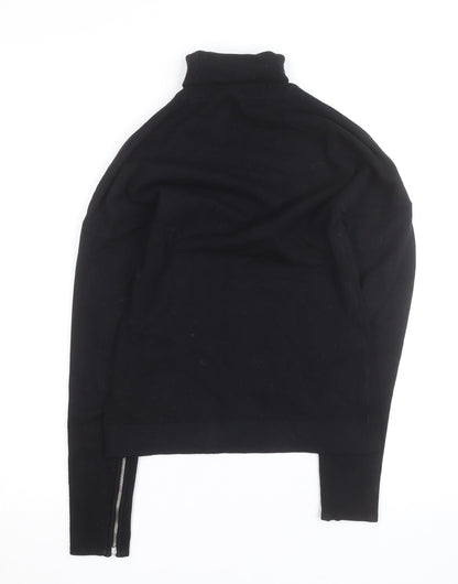 Karen Millen Women Black Roll Neck Knit Top Size 10 Slim Fit Stretch