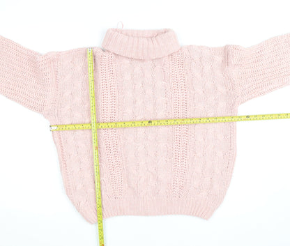 Geo London Women Pink Cable-Knit Roll Neck Pullover Jumper Size M