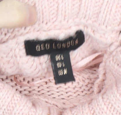 Geo London Women Pink Cable-Knit Roll Neck Pullover Jumper Size M