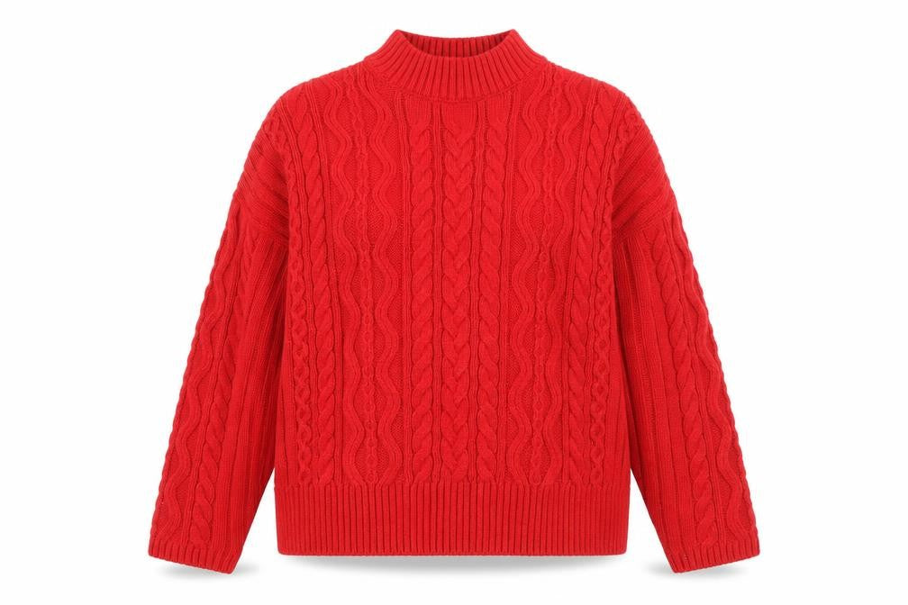 Marks & Spencer Womens Red Cable-Knit Mock Neck Jumper L
