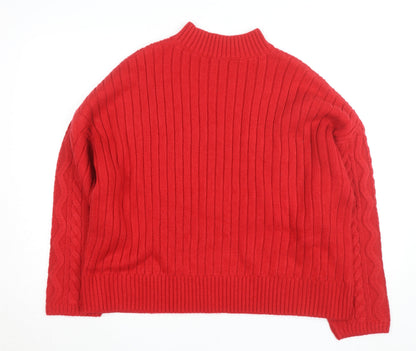 Marks and Spencer Womens Red Cable-Knit Mock Neck Jumper L