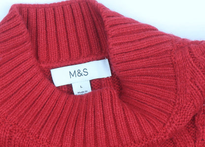 Marks and Spencer Womens Red Cable-Knit Mock Neck Jumper L