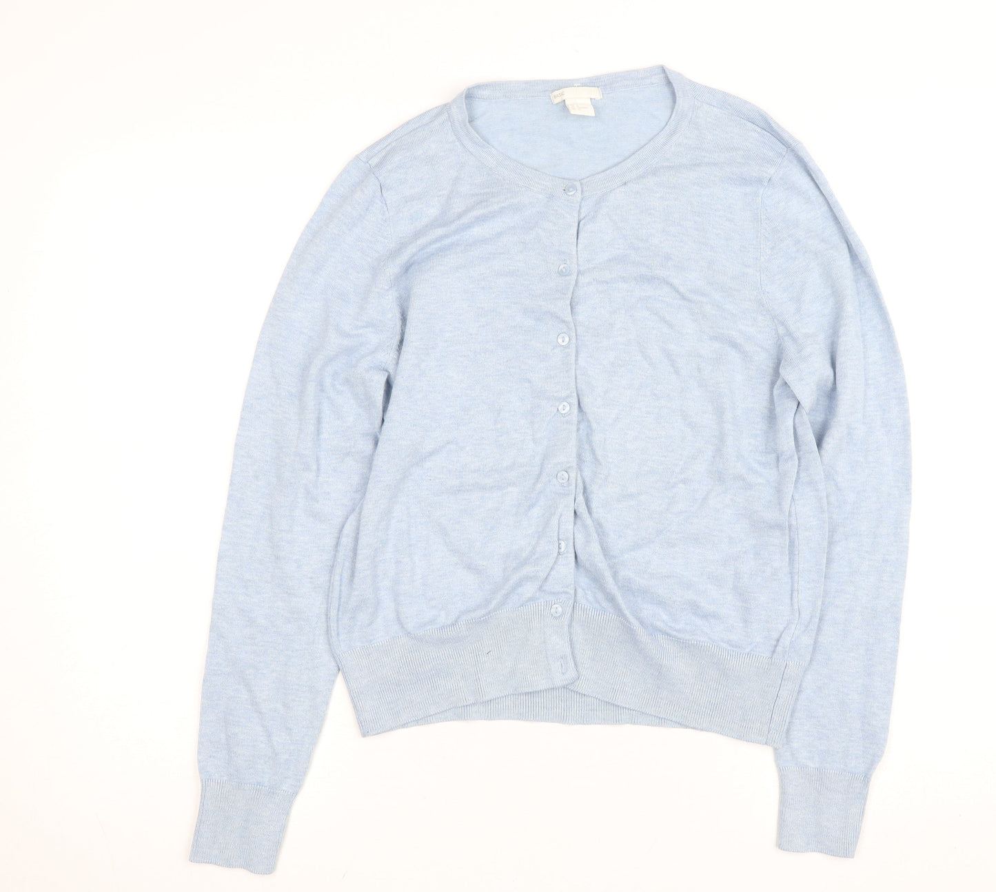 BASIC Women's Blue Cotton Blend Crew Neck Cardigan Size 10