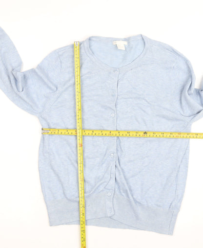 BASIC Women's Blue Cotton Blend Crew Neck Cardigan Size 10
