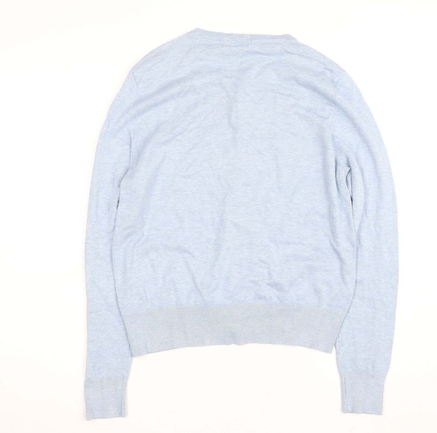 BASIC Women's Blue Cotton Blend Crew Neck Cardigan Size 10