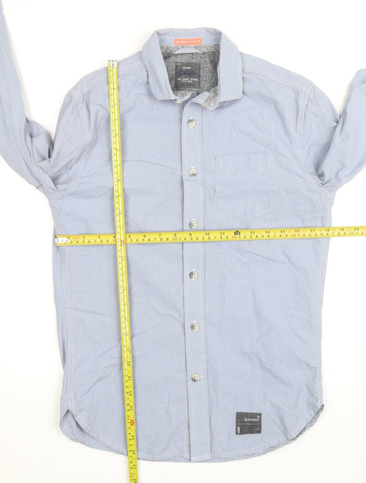 Superdry Men's Blue Cotton Long Sleeve Button-Up Shirt - Size M