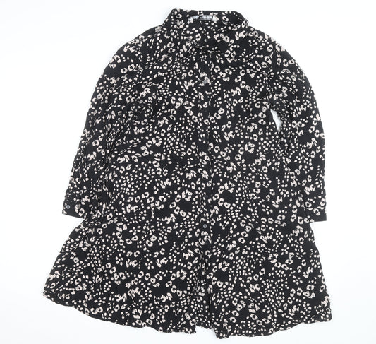 ZARA Women Black Animal Print Long Sleeve Shirt Dress Size 16