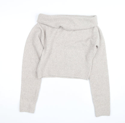 Weekday Women's Beige Wool Blend Cowl Neck Jumper Size M