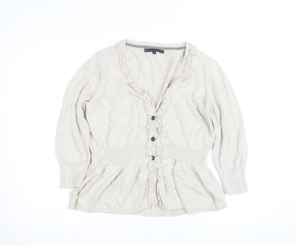 Betty Jackson Black Women's Beige Size 18 Ruffle Cardigan