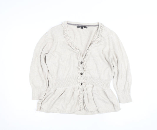 Betty Jackson Black Women's Beige Size 18 Ruffle Cardigan