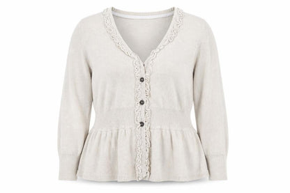 Betty Jackson Black Women's Beige Size 18 Ruffle Cardigan