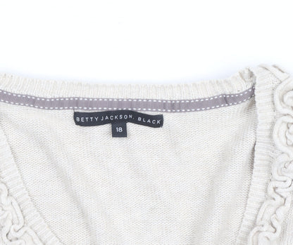 Betty Jackson Black Women's Beige Size 18 Ruffle Cardigan