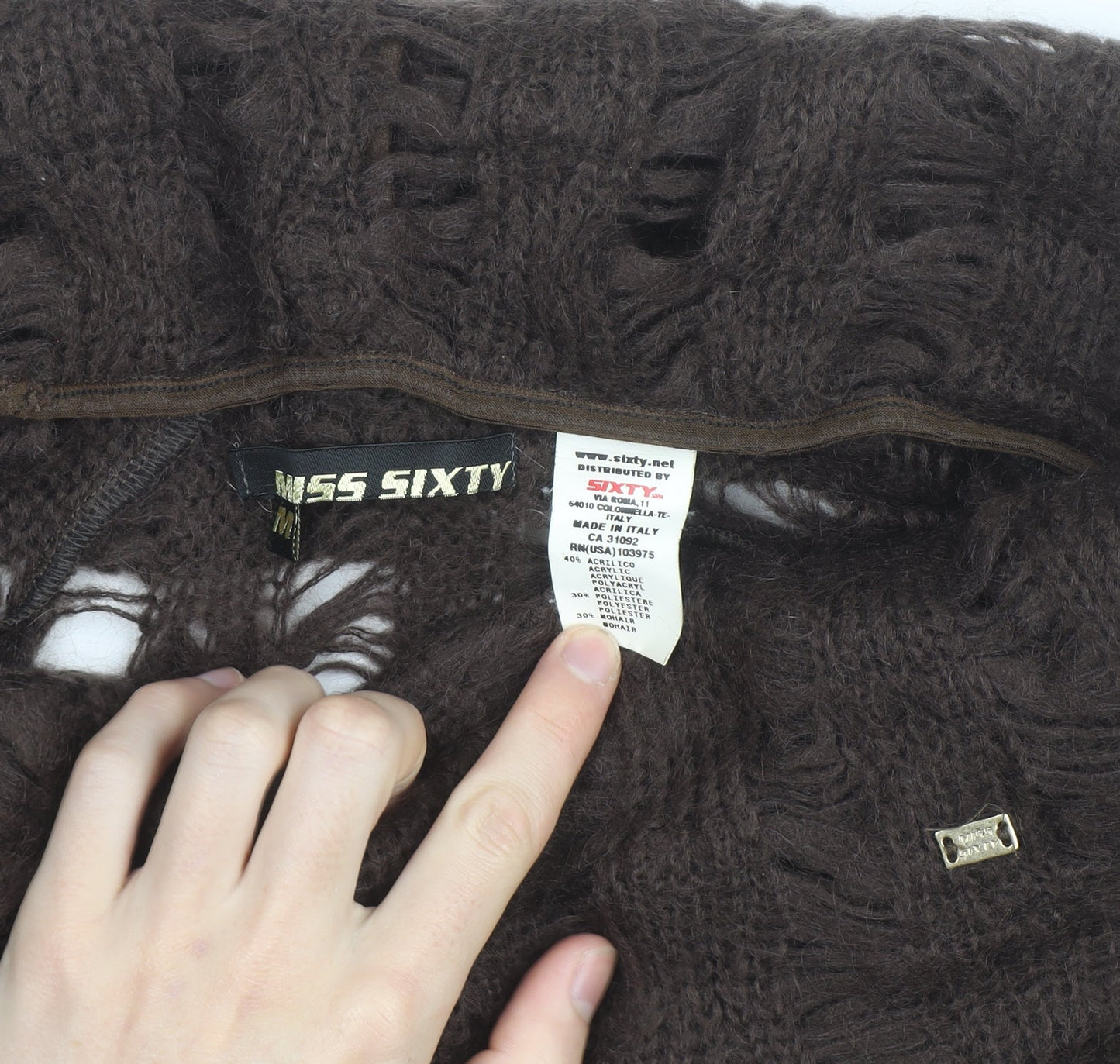 Miss Sixty Women Brown Open Knit Cowl Neck Short Sleeve Jumper Size M