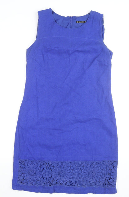Dunnes Women Blue Linen Blend Shift Dress Size 12 Sleeveless