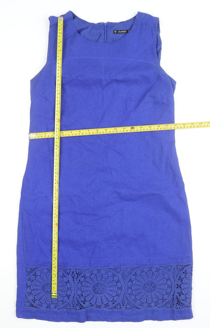 Dunnes Women Blue Linen Blend Shift Dress Size 12 Sleeveless