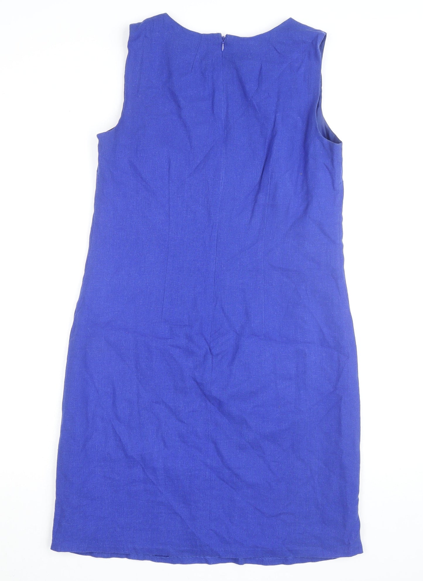 Dunnes Women Blue Linen Blend Shift Dress Size 12 Sleeveless