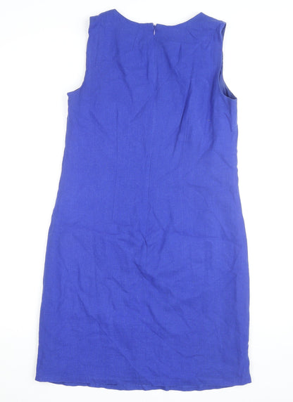 Dunnes Women Blue Linen Blend Shift Dress Size 12 Sleeveless