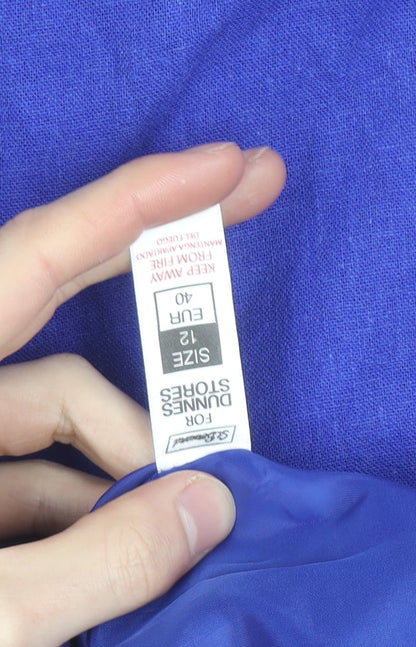 Dunnes Women Blue Linen Blend Shift Dress Size 12 Sleeveless