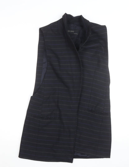 Zara Basic Men's Black Striped Waistcoat M Regular Fit Twill Lined