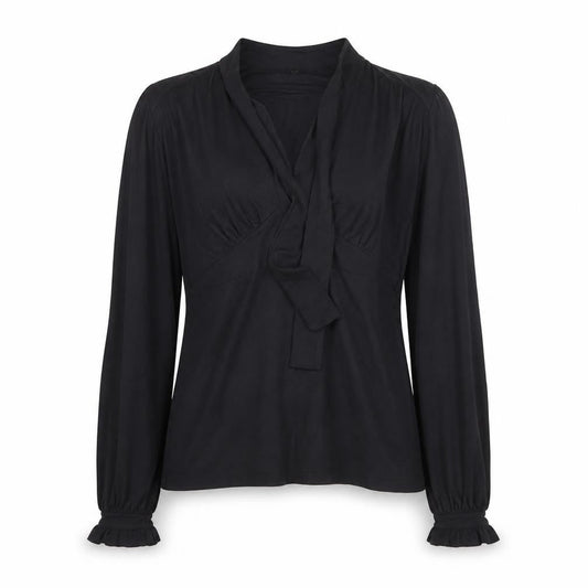Bellissima Womens Black Long Sleeve Wrap V-Neck Blouse M