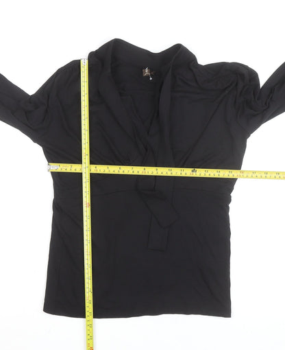 Bellissima Womens Black Long Sleeve Wrap V-Neck Blouse M